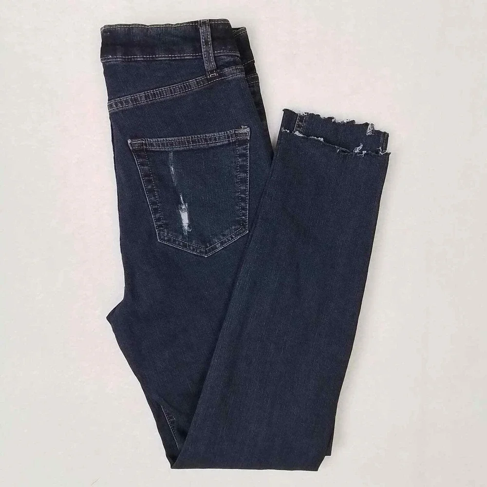 Wild Fable Highest Rise Skinny‎ Jeans Sz 4 Dark Wash Distressed Raw Hem Stretch